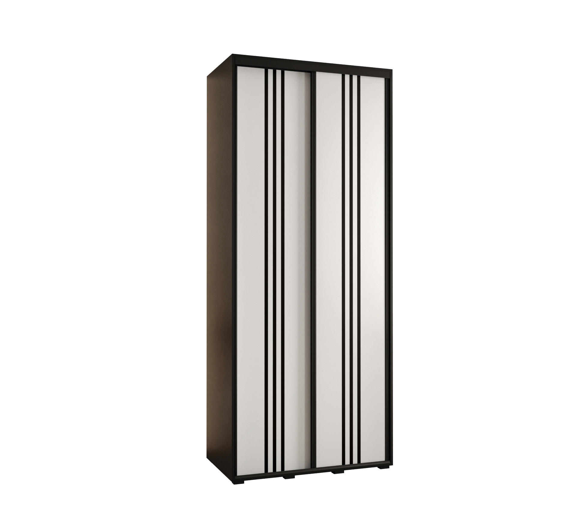 Abiks Möbel SCHWEBETÜRENSCHRANK Schwarz, Weiß, Schwarz 110cm × 60cm × 235cm