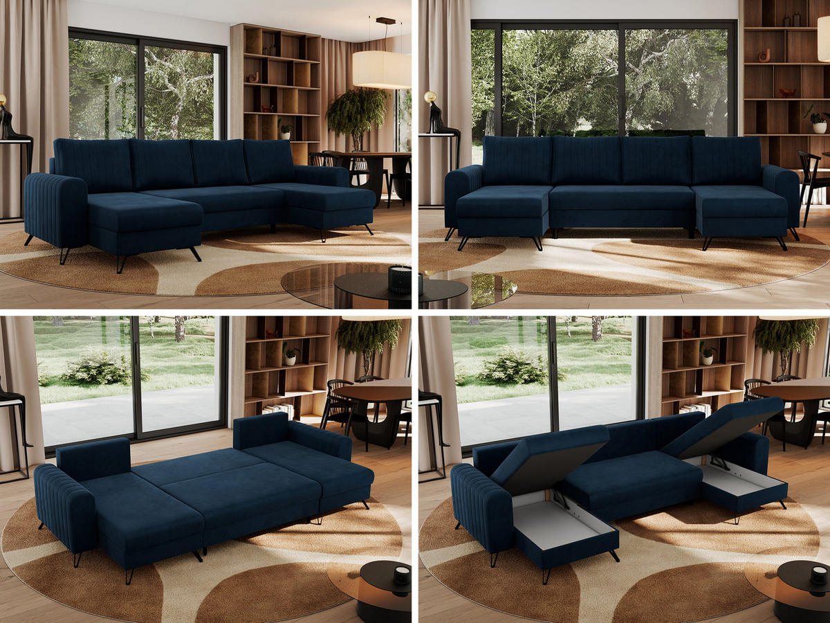 WOHNLANDSCHAFT AXEL U Velvet Dunkelblau - Blau/Schwarz, Textil/Metall (312/90/140cm) - MKS