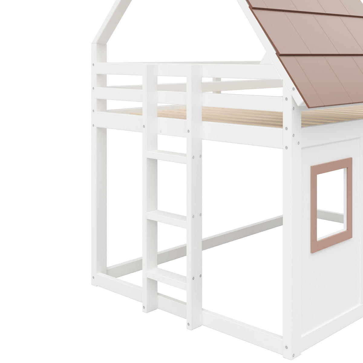 ETAGENBETT 140/200 cm, Braun/Weiß mit Dach und Leiter - Weiß, Holz (140/200cm) - MIVRAY