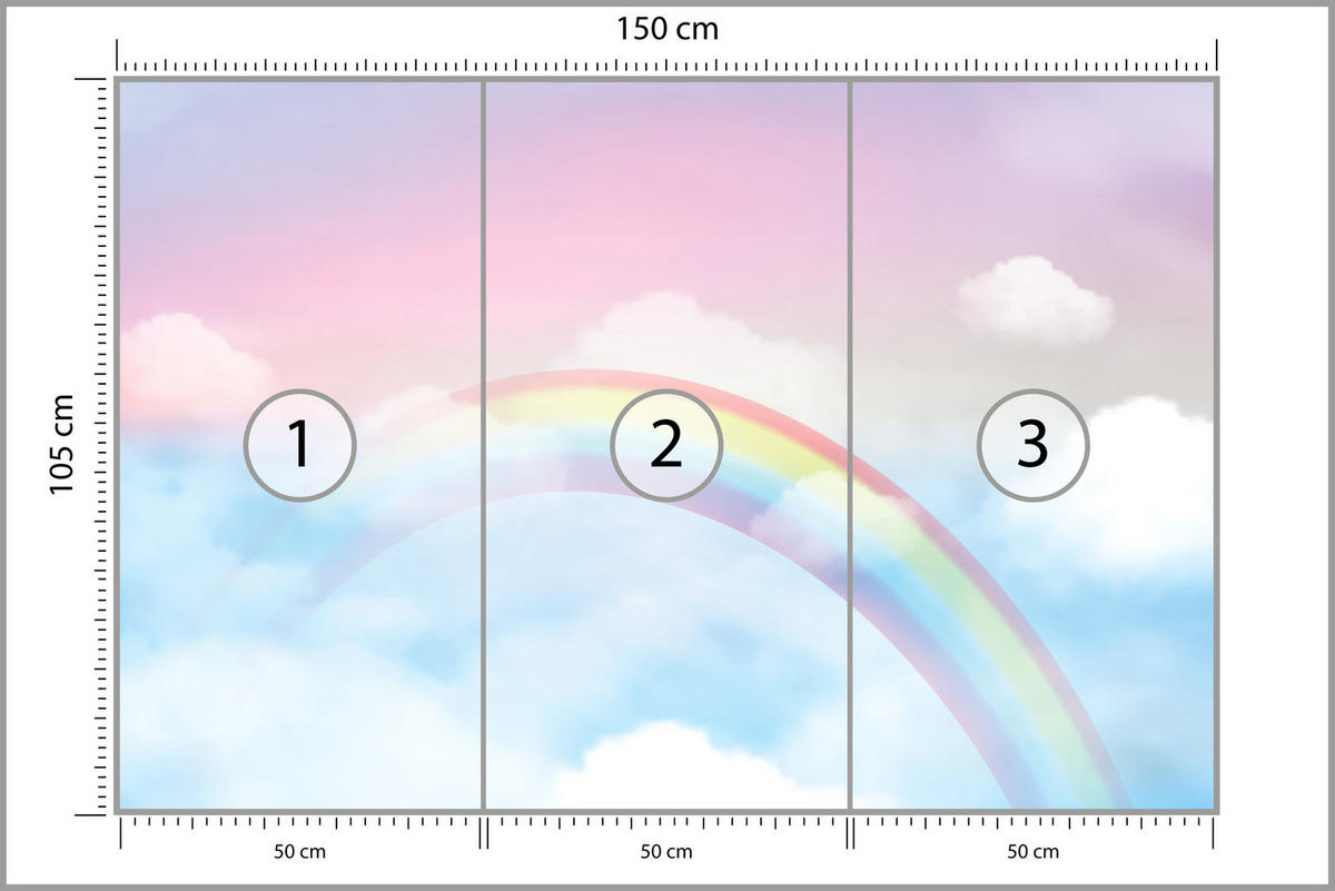 FOTOTAPETE für Schlafzimmer Regenbogen Rosa Himmel Wolken 150x105 - Blau/Gelb, Papier (150/105cm) - Muralo
