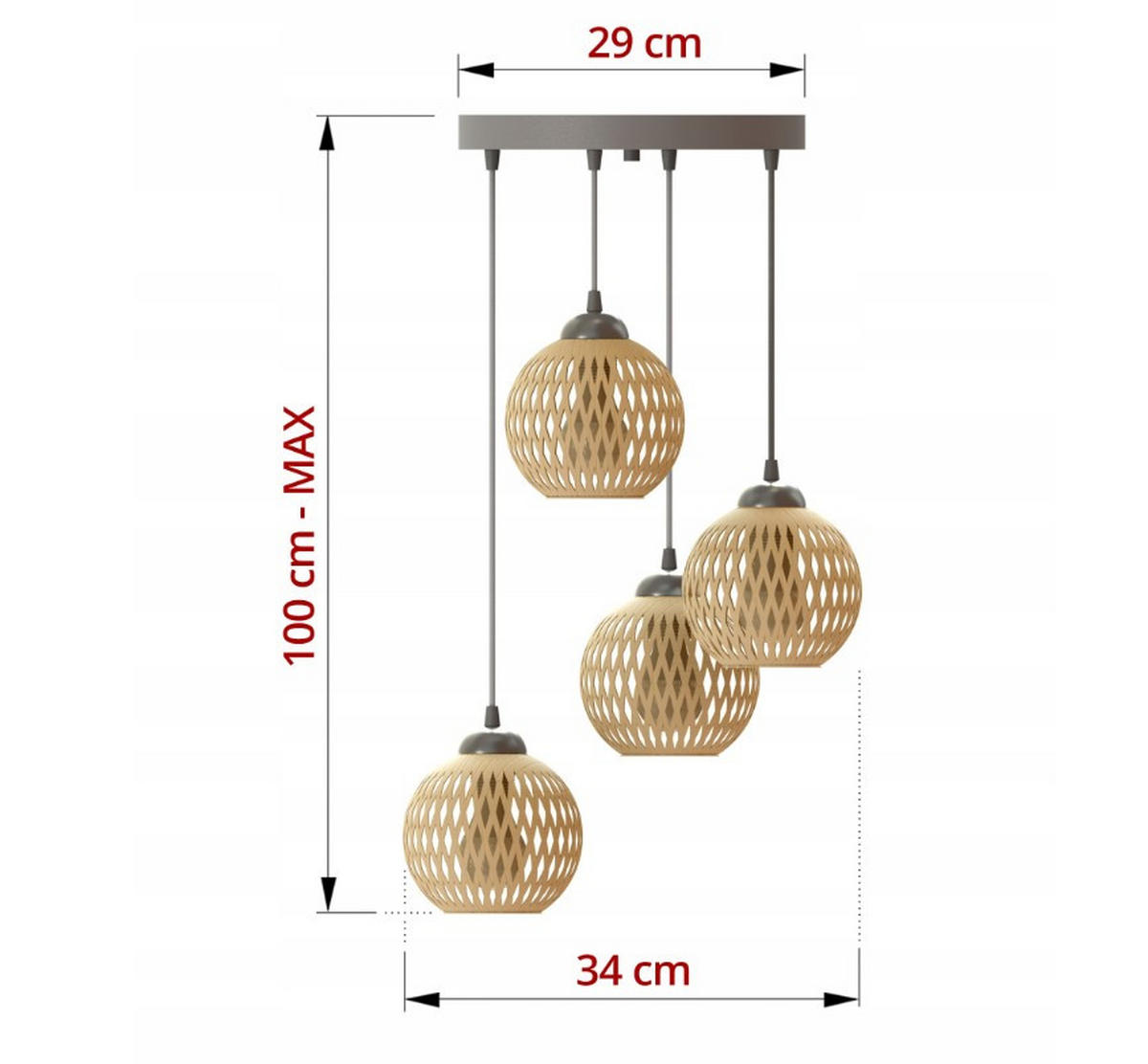PENDELLEUCHTE BOHO - Beige/Weiß, Glas/Metall (34/34/100cm) - kiki design
