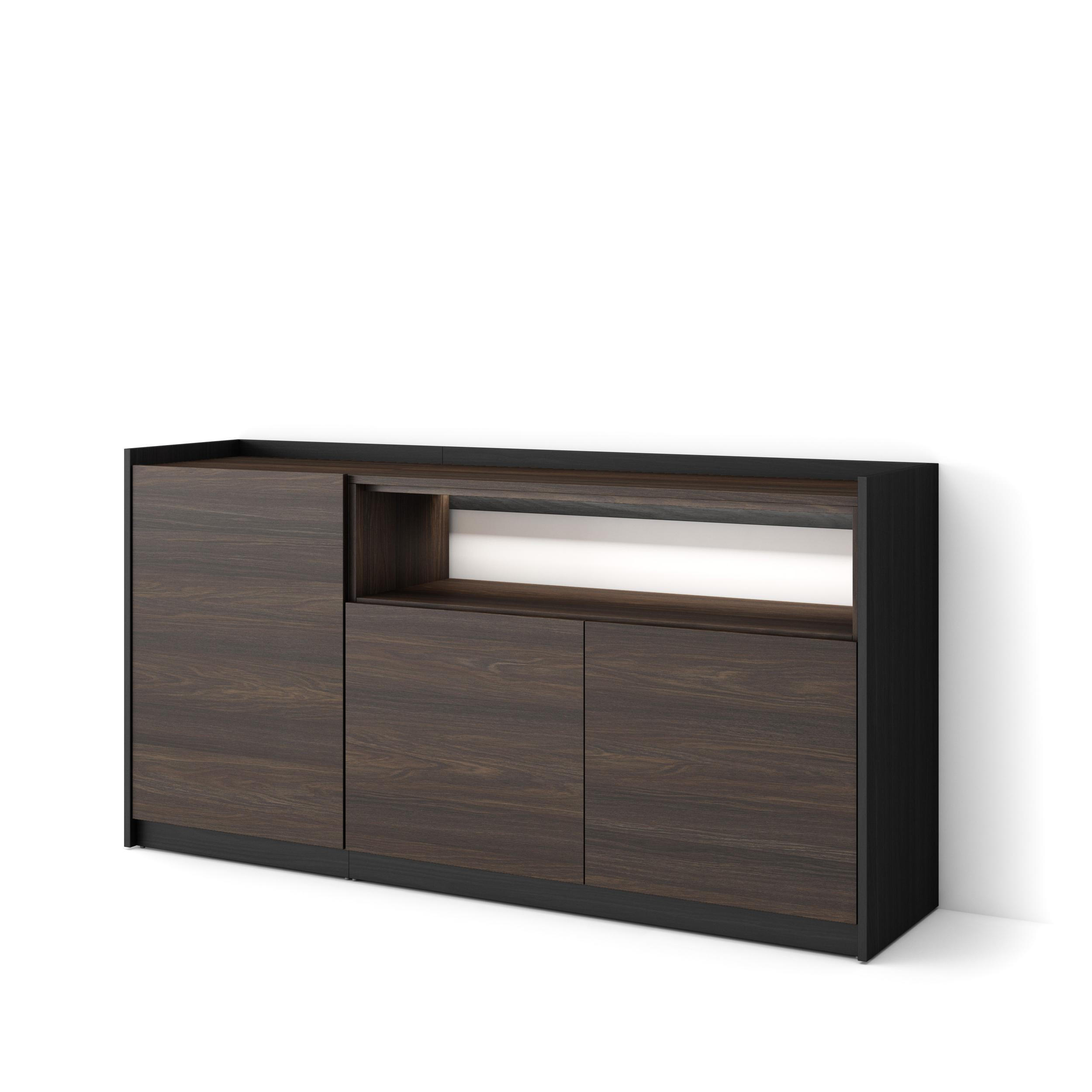 SIDEBOARD, Dunkler Eiche und Schwarz, 156/37/80cm, mit Led - Dunkelbraun, Holzwerkstoff (156/80/37cm) - Skraut Home