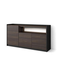 SIDEBOARD, Dunkler Eiche und Schwarz, 156/37/80cm, mit Led - Dunkelbraun, Holzwerkstoff (156/80/37cm) - Skraut Home