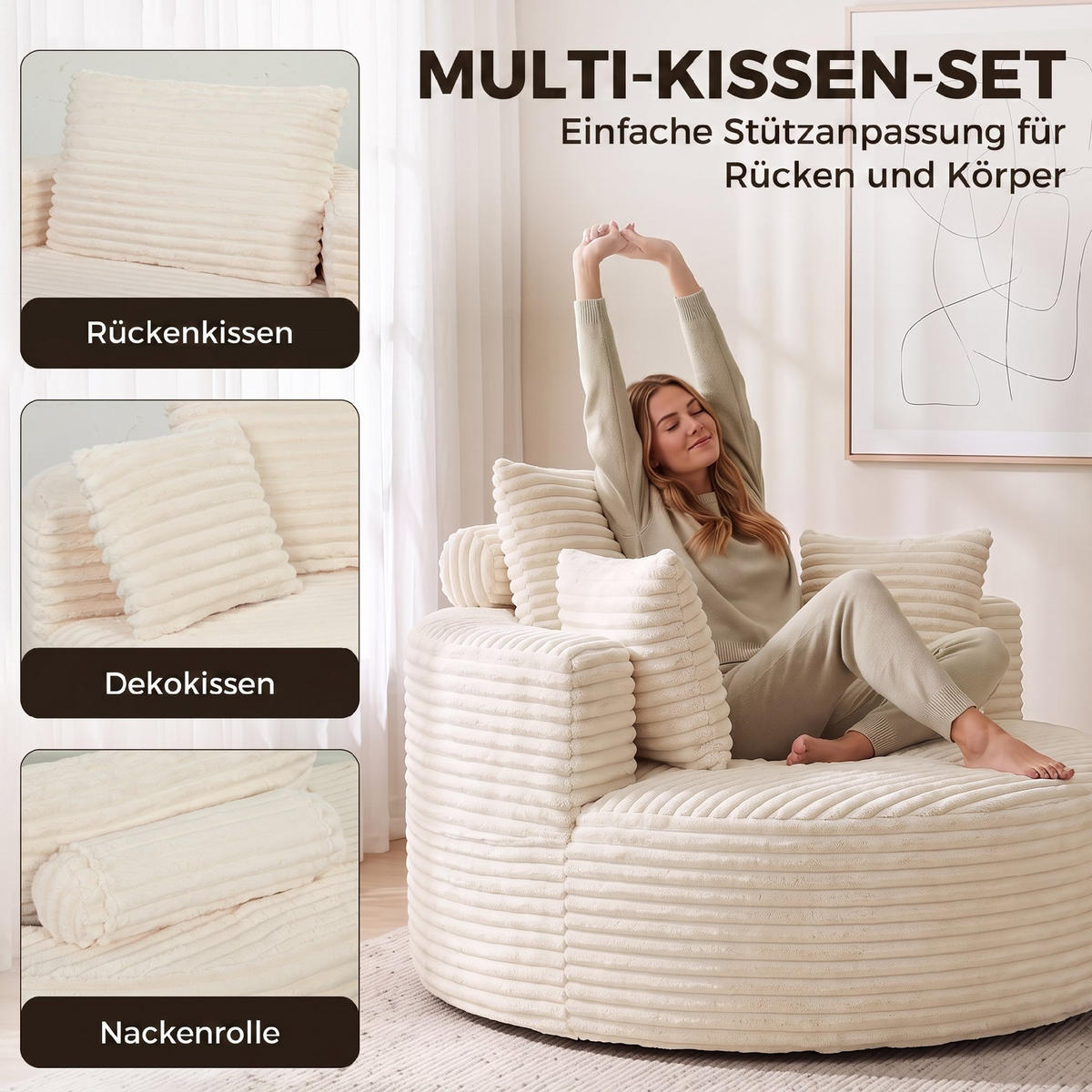 SESSEL Polyester Creme - Creme, Textil (130/82/130cm) - HOMCOM