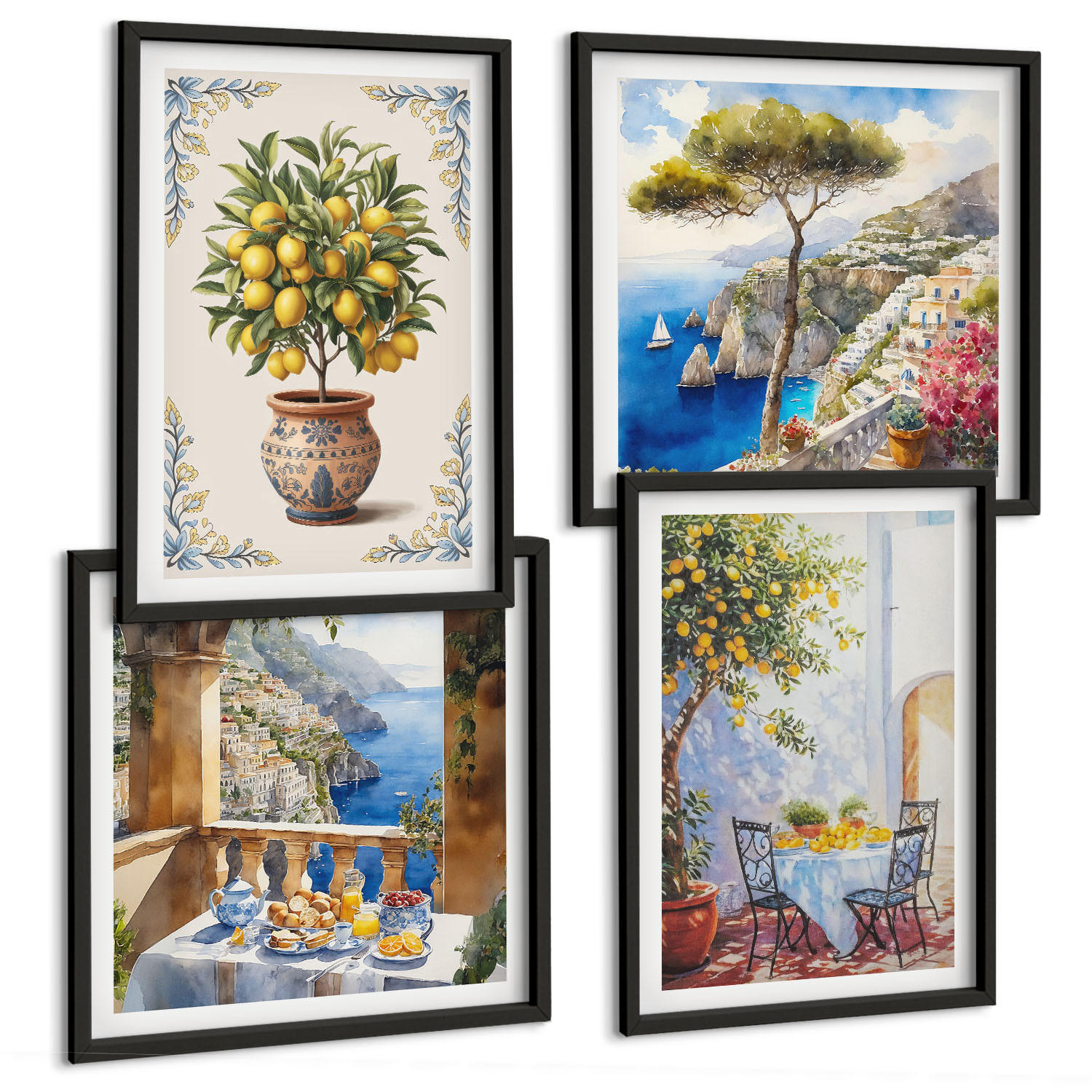 BILDER SET 4er Set - 50x50 cm & 40x60 cm Schwarzer Rahmen - Tisch aus Zitronenbaum - Schwarz, Kunststoff (50/50cm) - TULUP