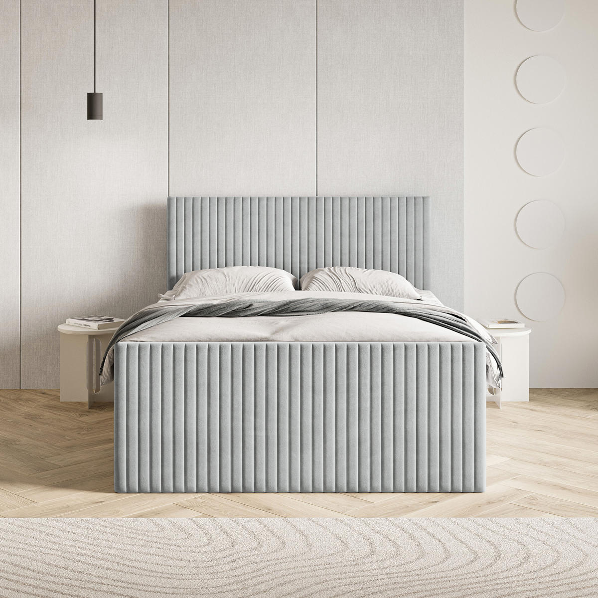 BOXBETT TERVAN 160x200 cm mit Matratze und Topper - Hellgrau - Hellgrau, Holz (160/200cm) - MASSENO