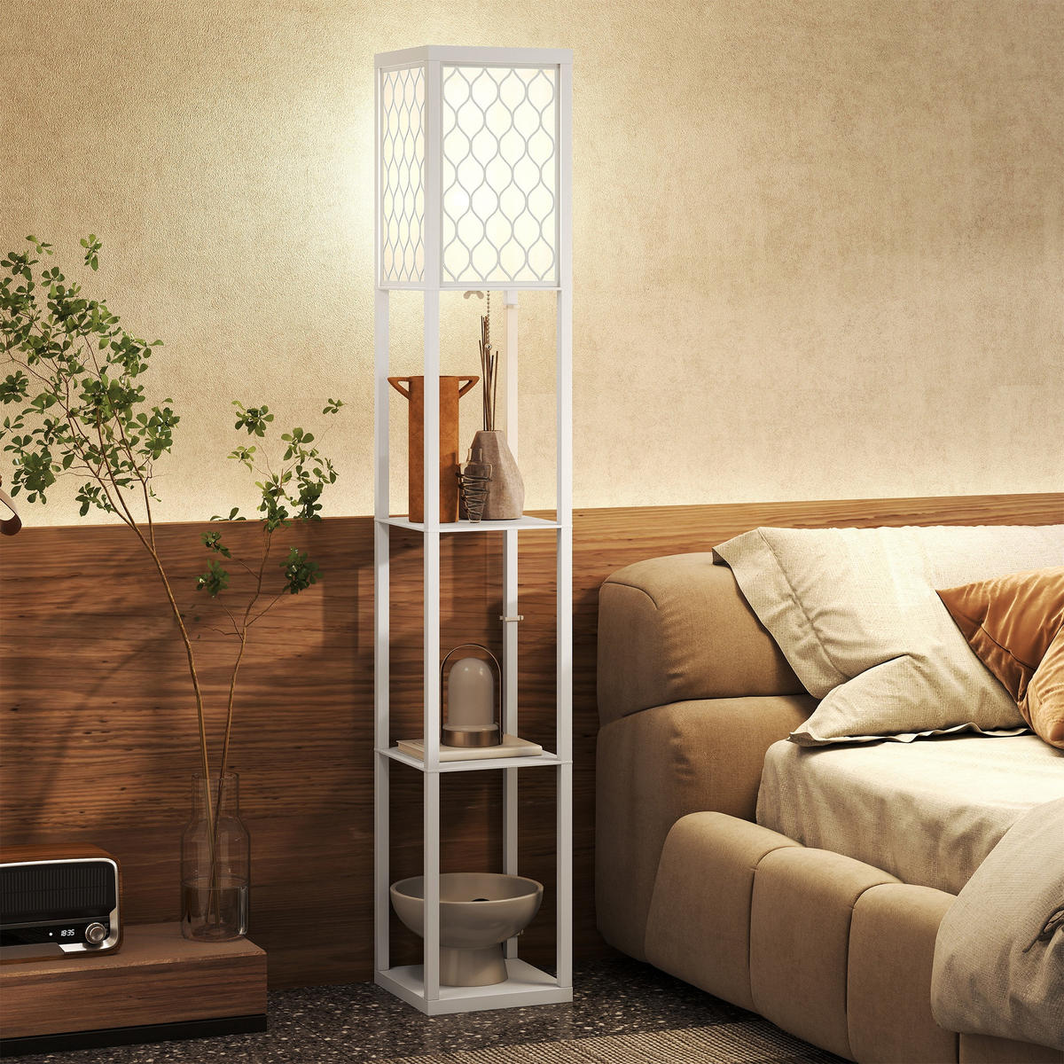 STEH-LEUCHTE MDF Stoff Weiß - Weiß, Holzwerkstoff (26/26/160cm) - HOMCOM