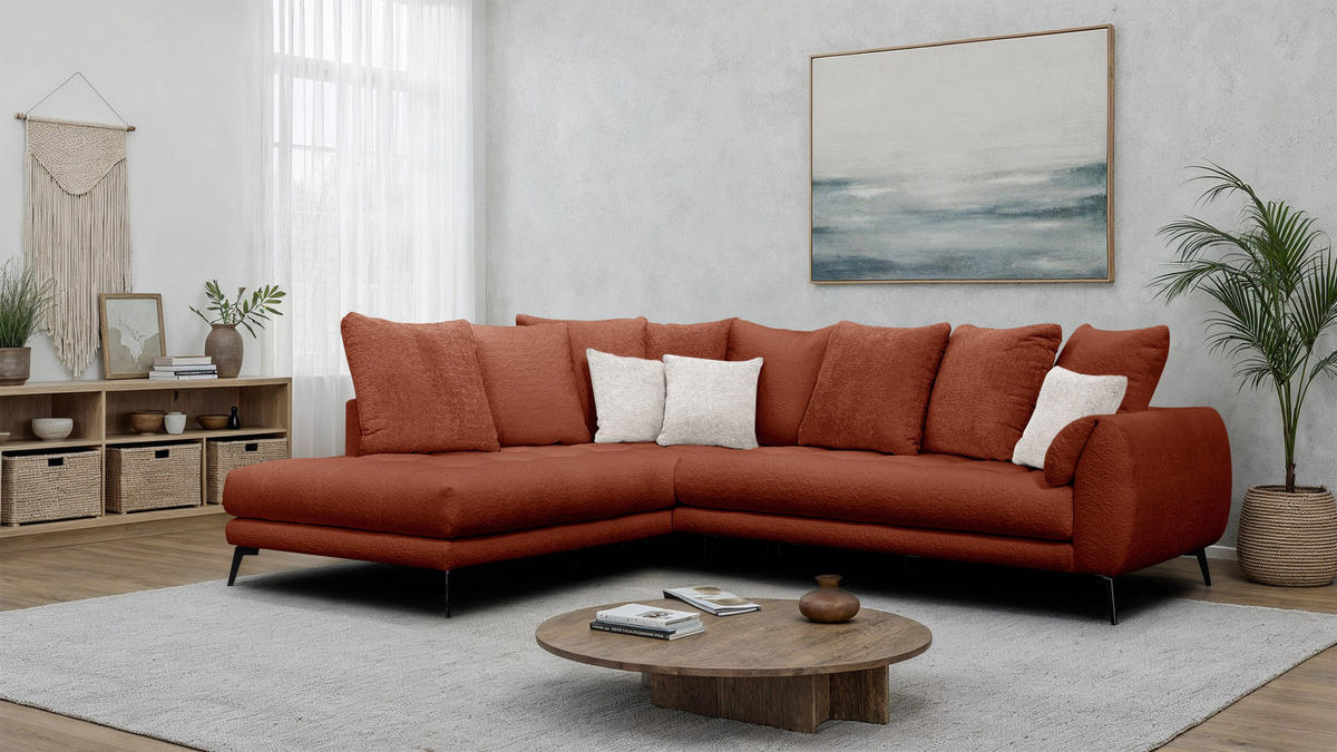 ECKSOFA CALME 5-Sitzer, dunkelorange - Dunkelorange, Holz/Textil (294/229cm) - Courtois Laville
