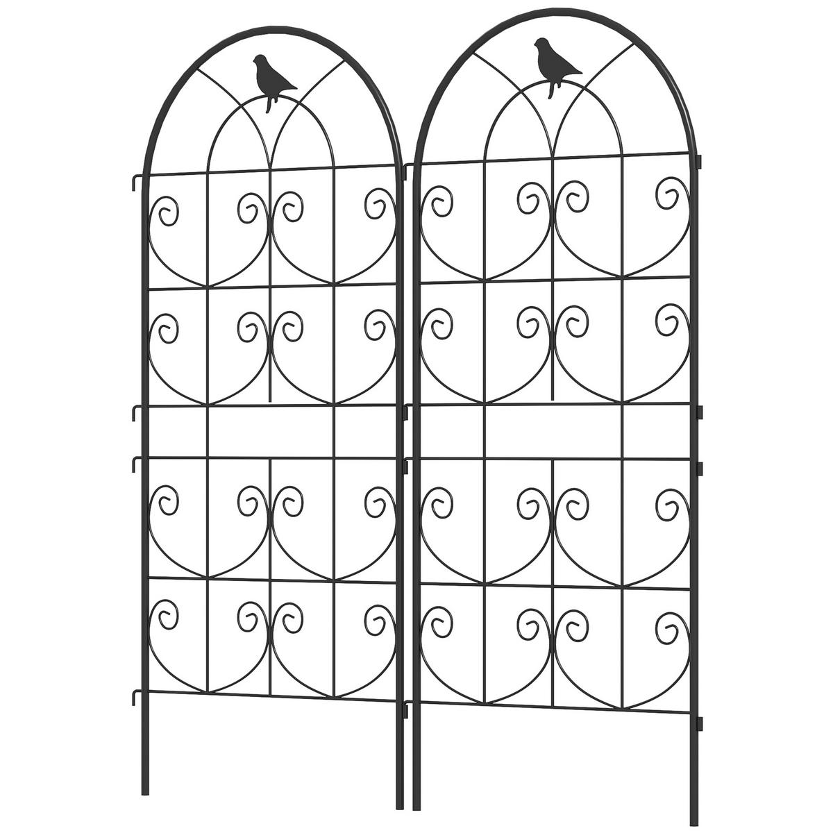 RANKGITTER DE-18338 2er-Set, 120 cm hoch mit Vogelmotiven Schwarz - Schwarz, Metall (1.3/120/50cm) - ComfortXL