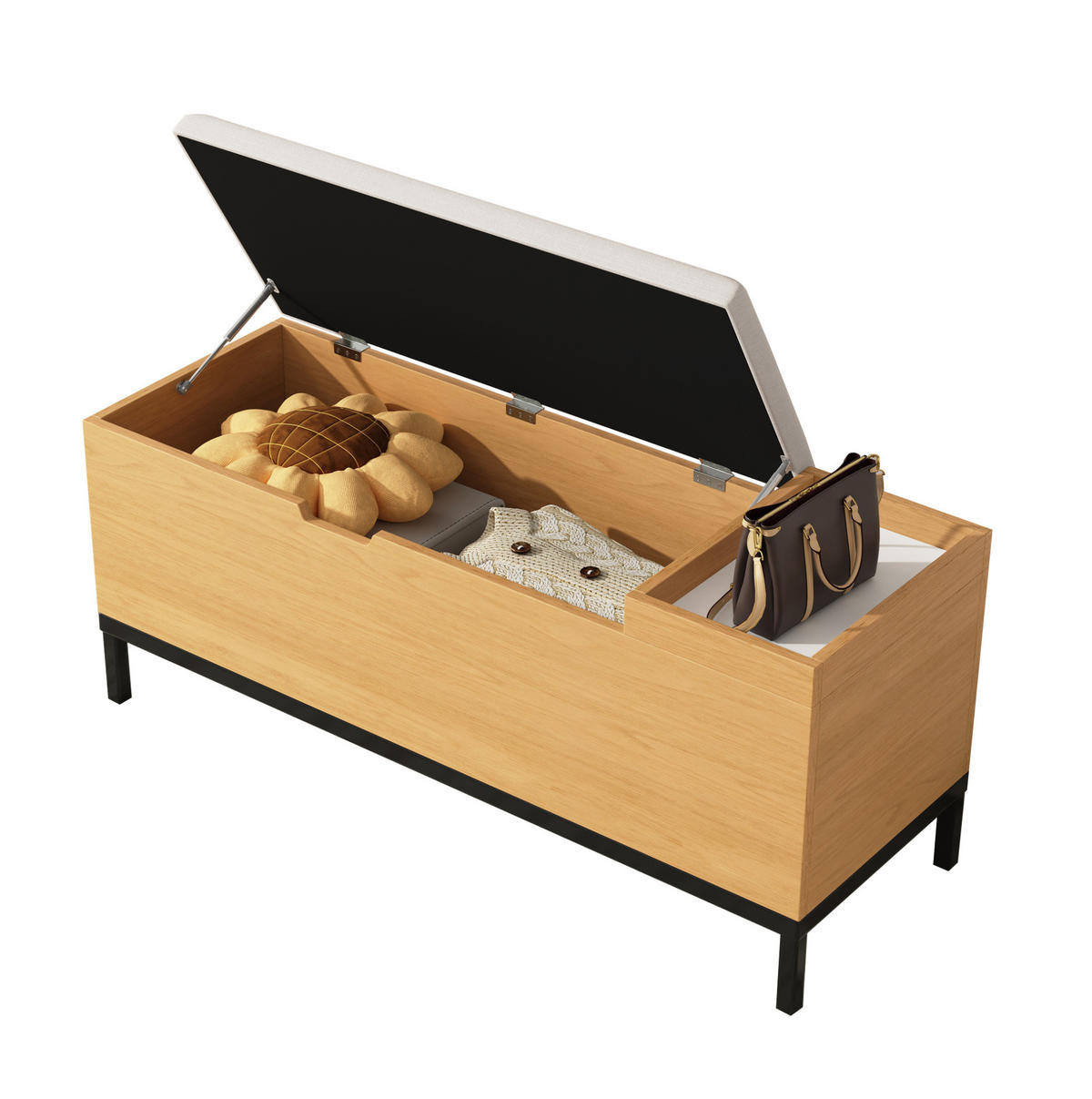 SCHUHBANK 115/49,5/40 cm natural mit Stauraum und hochwertiger Polsterung - Naturfarben, Holzwerkstoff (115/40/49.5cm) - OKWISH