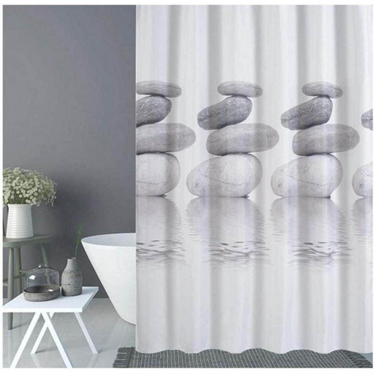 DUSCHVORHANG 120x180 cm Textil Grau Pebble Schimmelresistent Wasserabweisend - Grau, Textil (120/180cm)