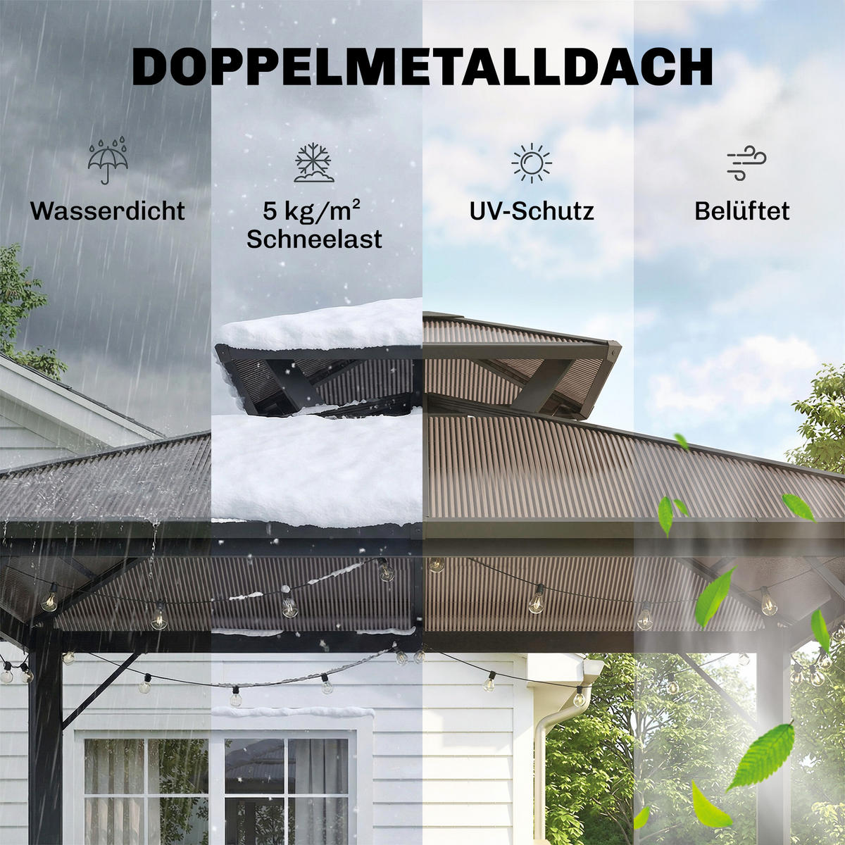 GRILLPAVILLON Aluminium Polycarbonat Braun - Schwarz/Braun, Metall (145/255/256cm) - Outsunny