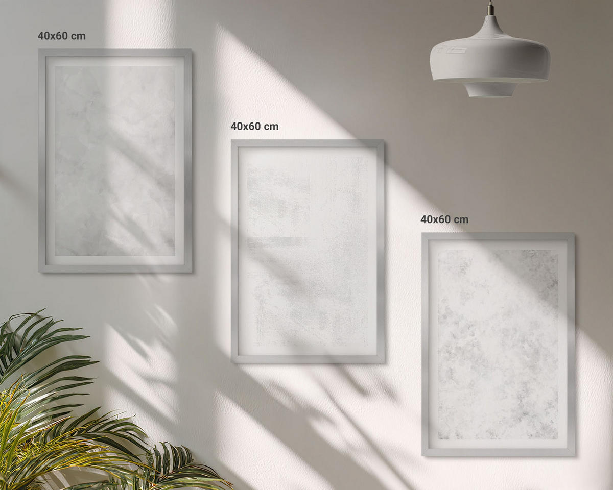 BILDER SET 3er Set - 40x60 cm Silberner Rahmen - Minimalistischer Hintergrund mit weißen Punkten - Silberfarben, Kunststoff (40/60cm) - TULUP