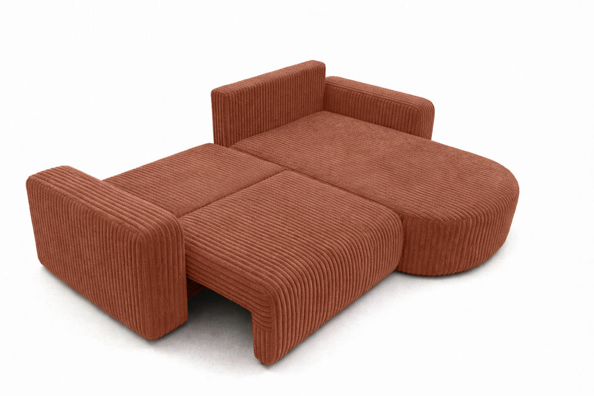 ECKSOFA Mit Schlaffunktion, Cordstoff Tilia, Kupfer, Rechts, ROUND ONE - Orange, Holz (244/175cm) - Kaiser Möbel