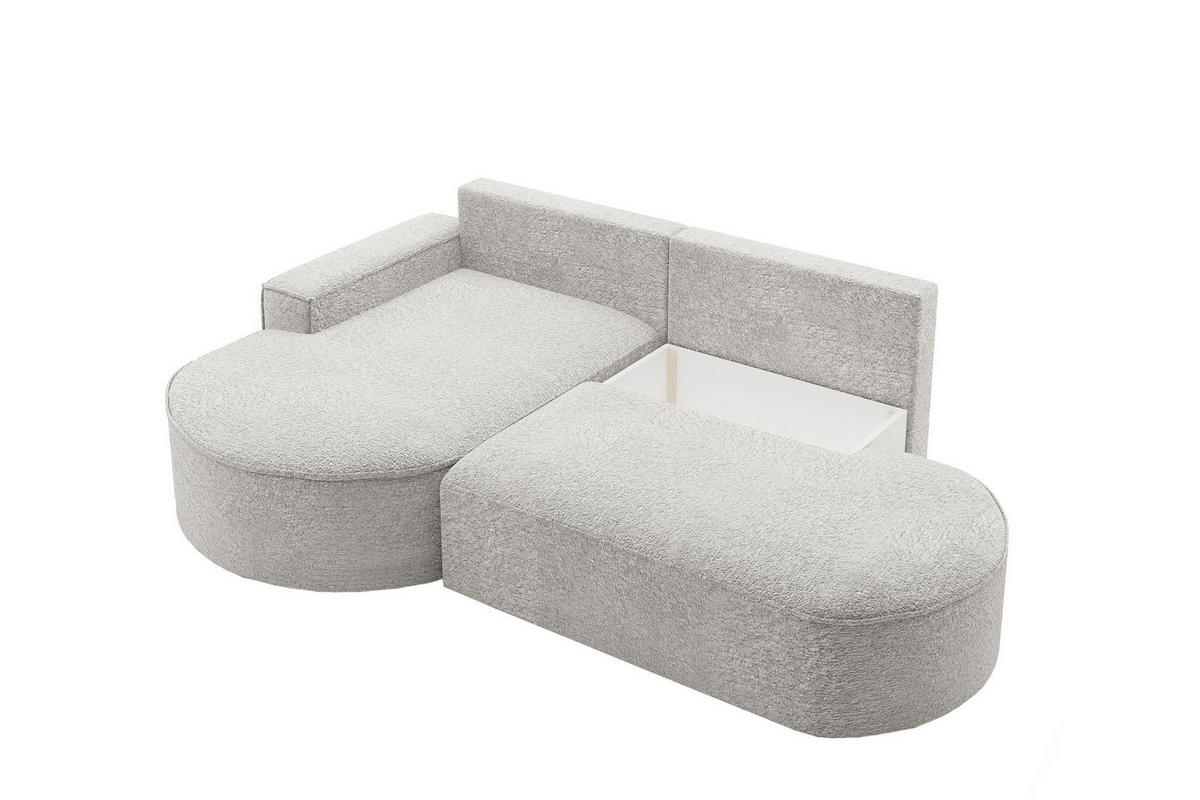 ECKSOFA mit Schlaffunktion und Bettkasten Modena Runden stoff Arena Hellgrau Links - Hellgrau, Holz (179/278cm) - Kaiser Möbel