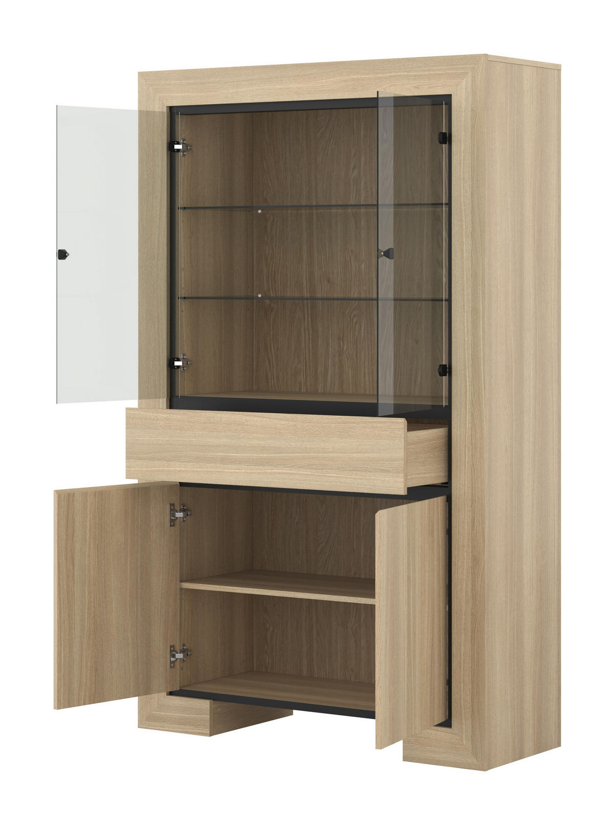 VITRINE LUNO 185 / 113 cm in Eichefarben - Eichefarben/Schwarz, Holzwerkstoff (113/185/41cm) - MASSENO