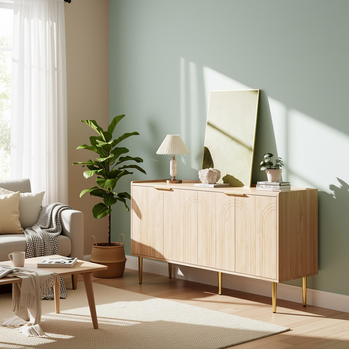 SIDEBOARD 140 cm in Natur Holzoptik mit 3D-Bogenfronten - Eiche San Remo/Naturfarben, Holzwerkstoff (140/75/38cm) - Urban Meuble