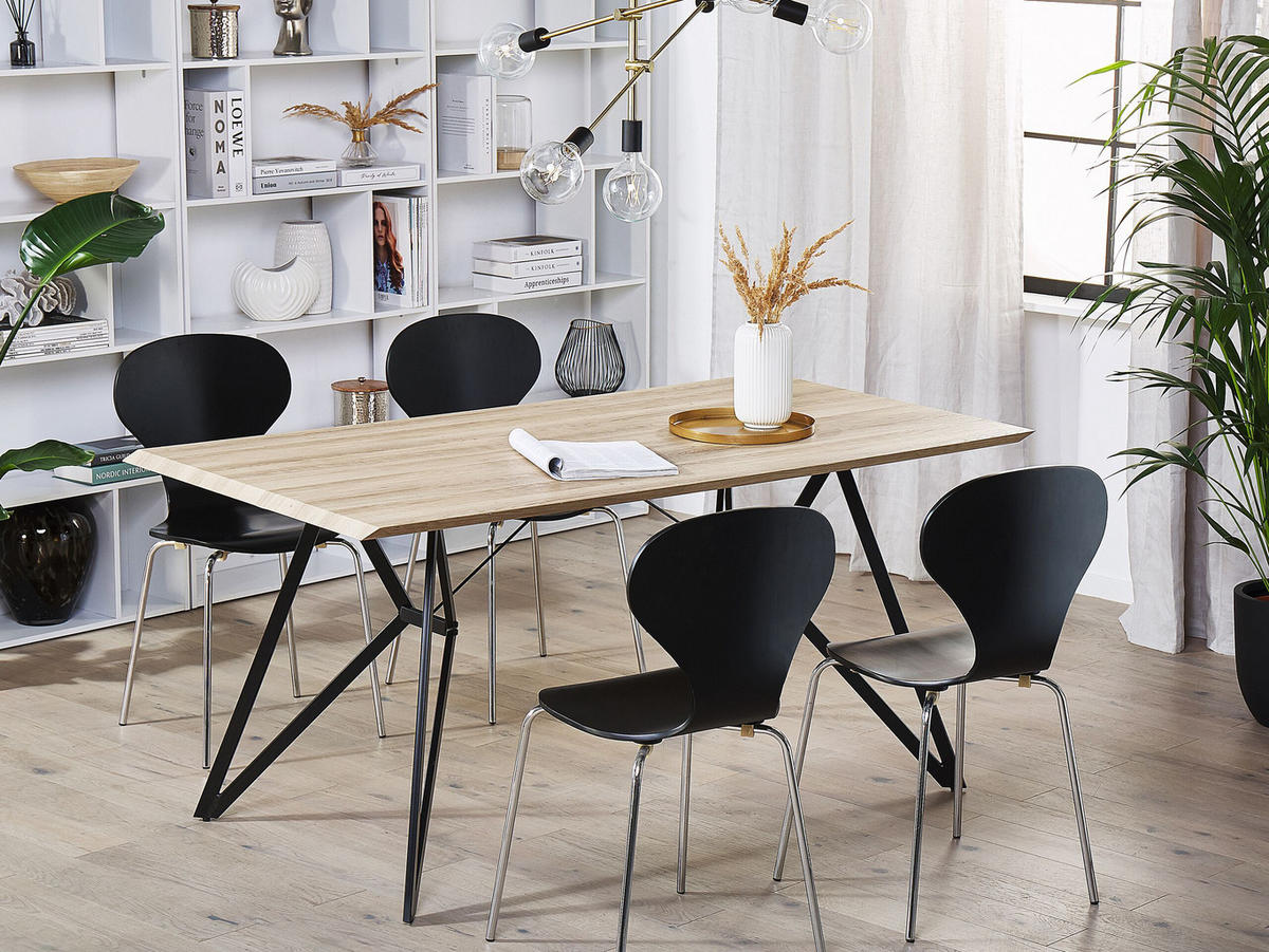 ESSTISCH 160/90/76 cm Hellbraun, Schwarz Rechteckig Buscot - Hellbraun, Holzwerkstoff (160/90/76cm) - Beliani