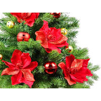 WEIHNACHTSBAUM künstlicher 60 cm mit LED-Beleuchtung, GLÖCKCHEN, mit 28 Weihnachtsbaumschmuck, Pflanztopf mit Jutesack - Rot/Goldfarben, Kunststoff/Stein (40/60cm) - LAALU