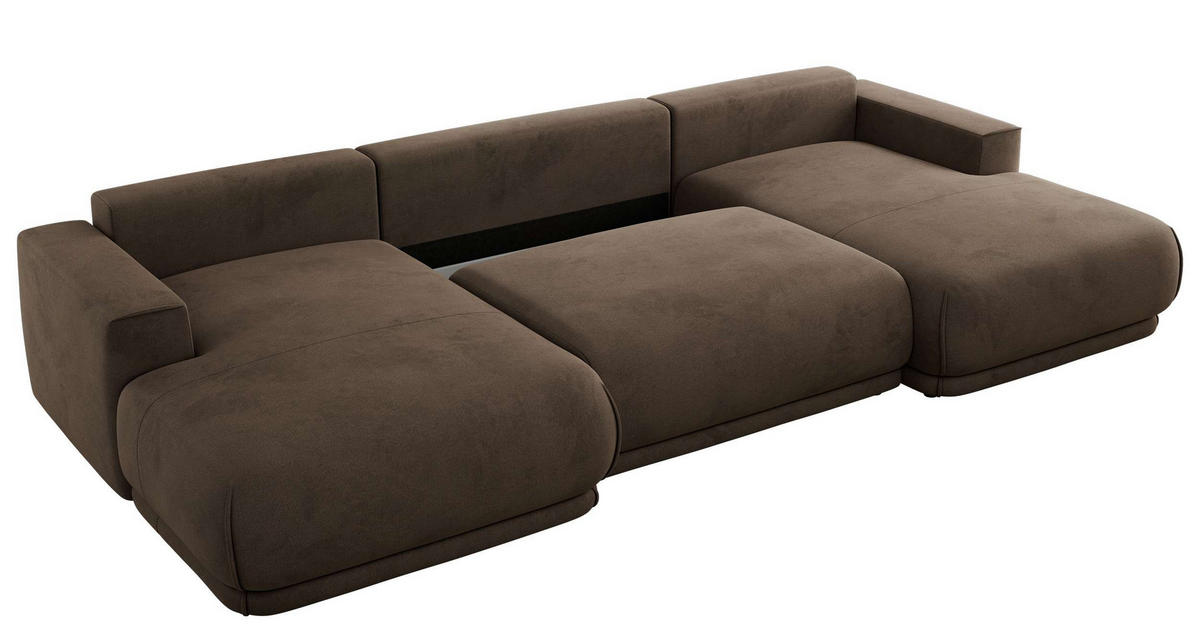 SEDACIA SÚPRAVA RINA U Hnedá Zamat - hnedá/čierna, textil/plast (360/85/170cm) - MKS