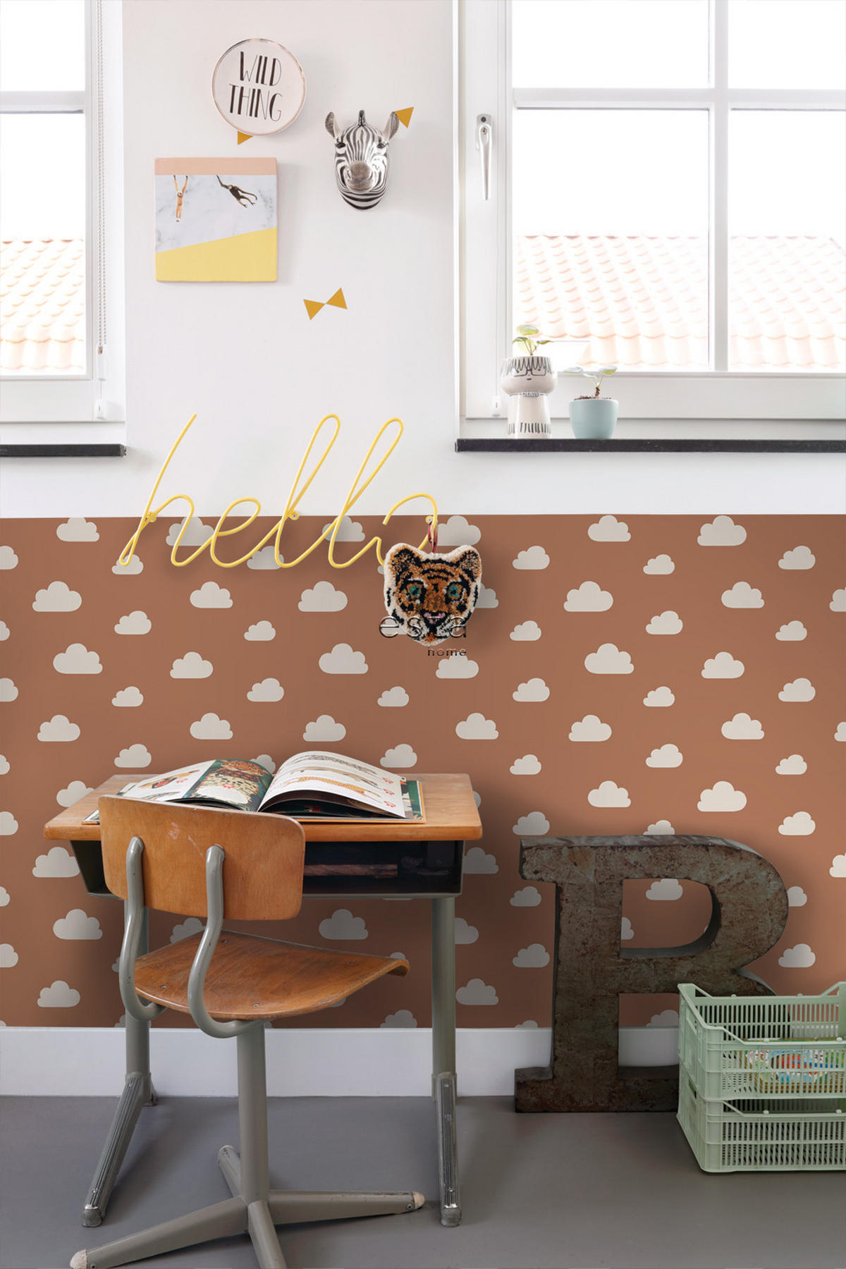 TAPETE kleine Wolken 53 cm x 10.05 m - Terracotta, Papier (53/0.1cm) - ESTAhome