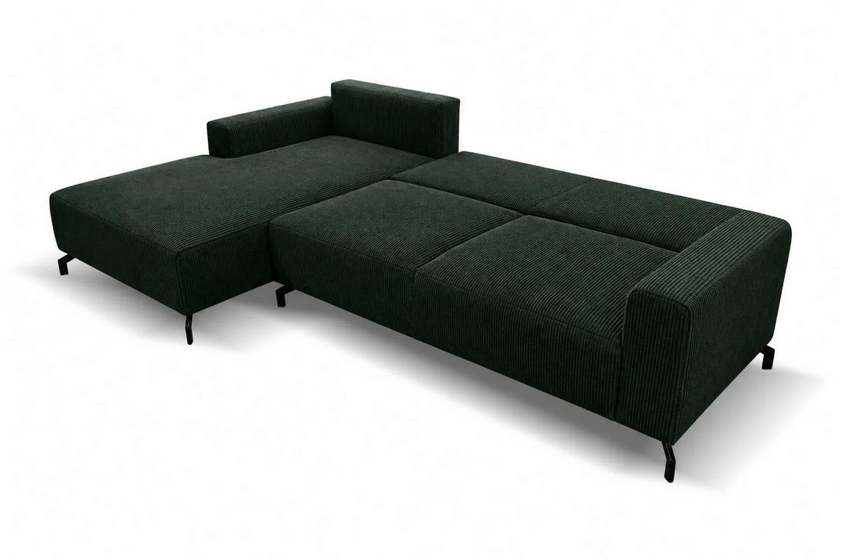 ECKSOFA Aspen in L-Form, Coach mit Schlaffunktion, Farbe: Grün, Cordstoff, Ottomane Links - Grün, Textil (187/312cm) - VENASI MÖBEL