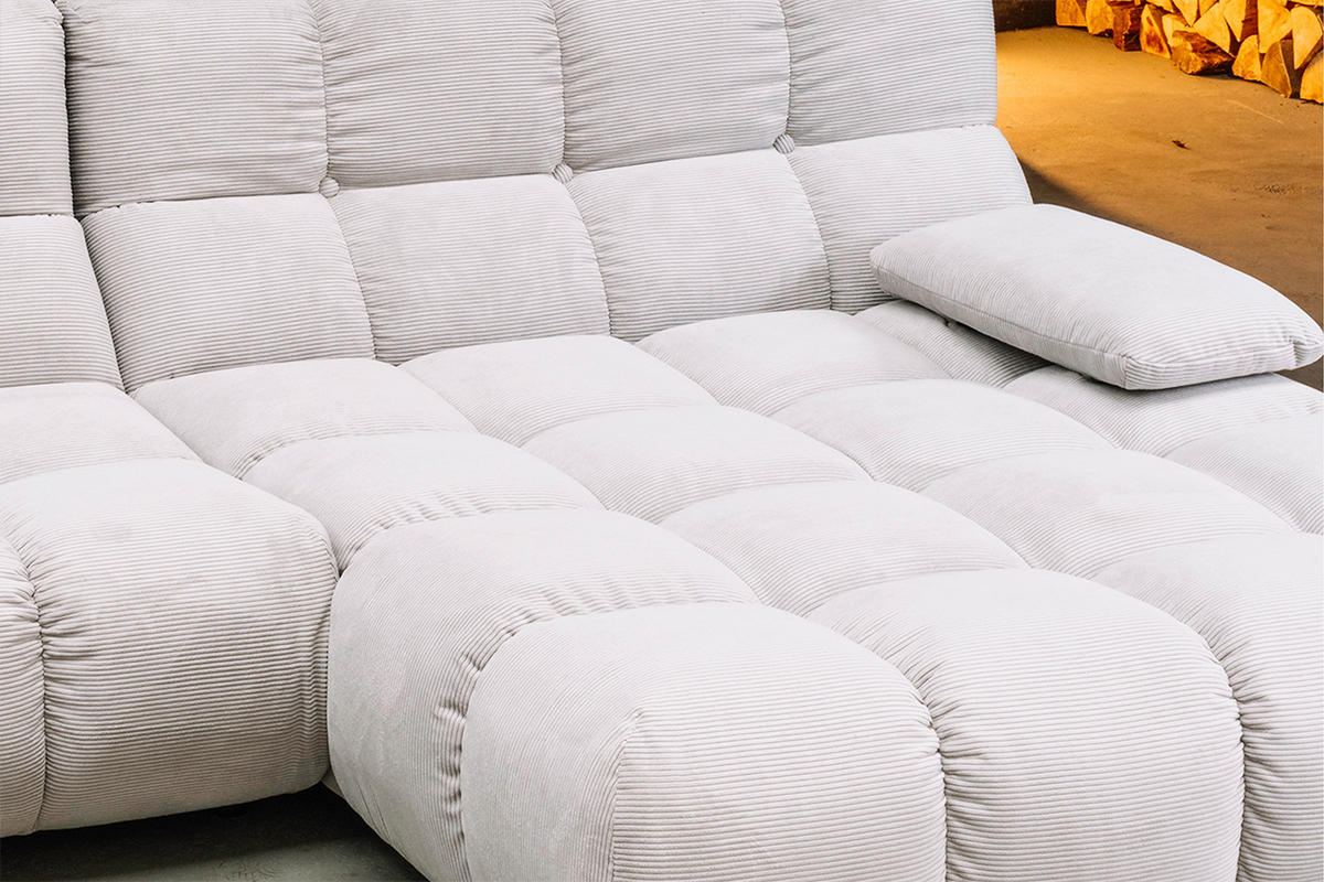 ECKSOFA VIVIEN Weiß Cord - Schwarz/Weiß, Kunststoff/Textil (290/178cm) - KAWOLA