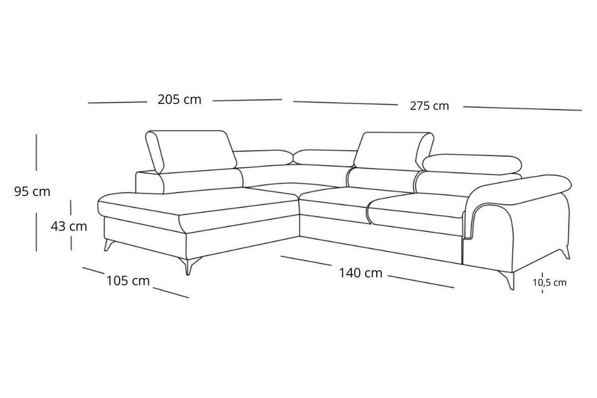 ECKSOFA PLAZA L Links mit Schlaffunktion 125x195 Velours Gold - Goldfarben/Schwarz, Holz/Kunststoff (205/275cm) - Muffo