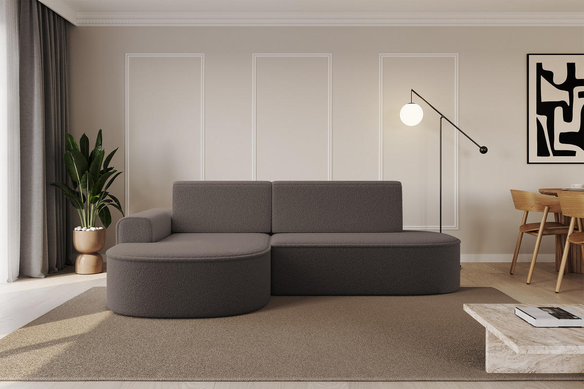 ECKSOFA mit Schlaffunktion und Bettkasten Ottomane Links MARI-L1-S - 283x167x73 cm Braun Bouclé - Schwarz/Braun, Holzwerkstoff/Kunststoff (283/167cm) - ALTDECOR