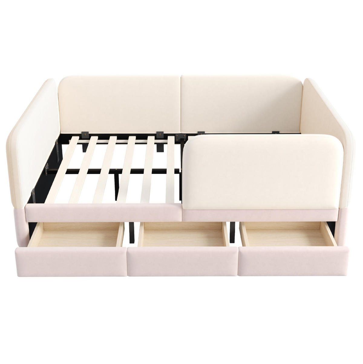 BETT 140/200 cm in Beige/Rosa mit Samtbezug und 3 Schubladen - Beige, Textil (140/200cm) - Flora Grace