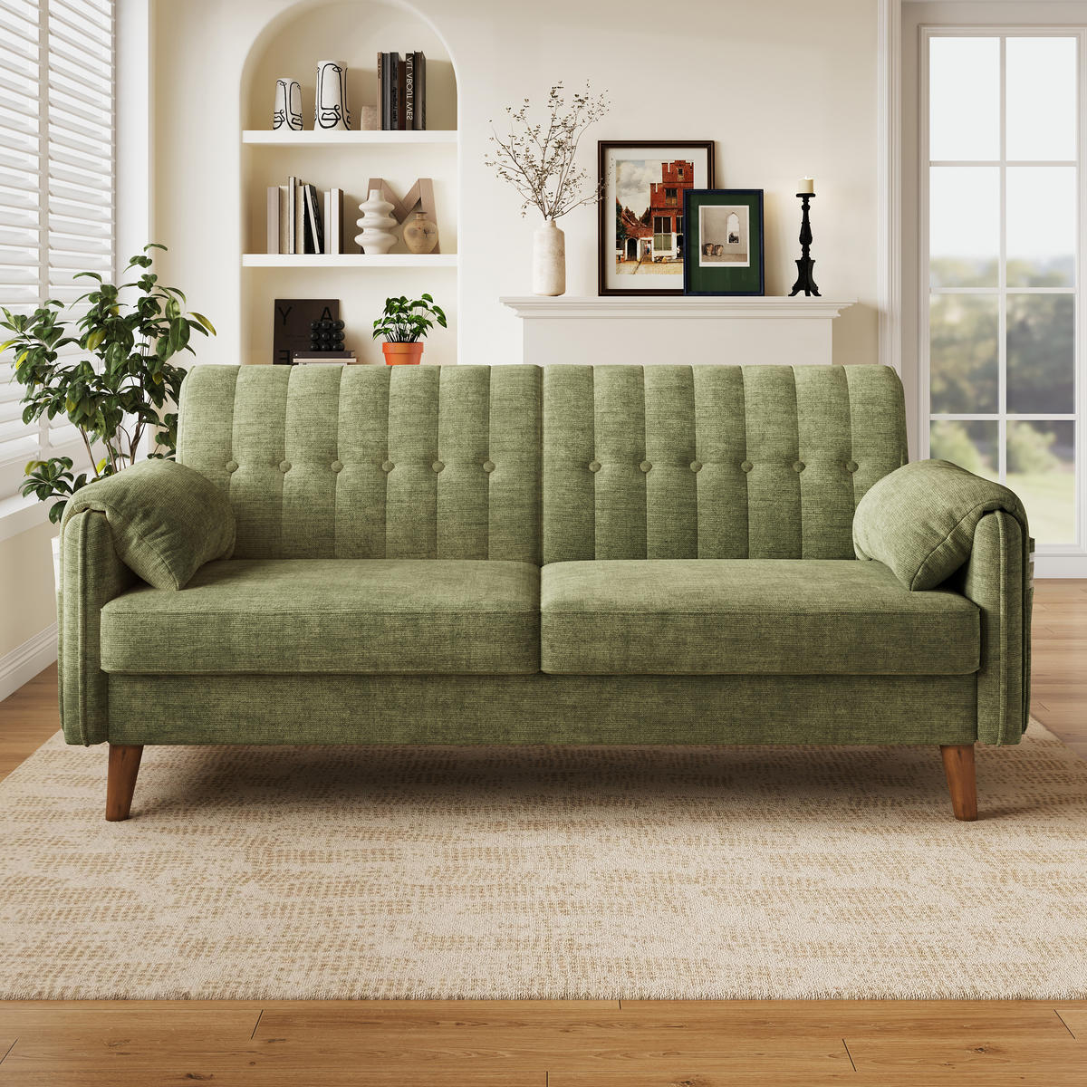 2-SITZER-SOFA Chenille mit Massivholzbeinen, DE-42464, Grün - Grün, Holzwerkstoff (161.5/83.5/79cm) - ComfortXL