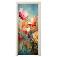 FOTOTAPETE Tür - Blumen - Aquarell - Kunst - Botanisch - Natur 95x235 cm - Orange, Kunststoff (95/0.1cm) - MuchoWow