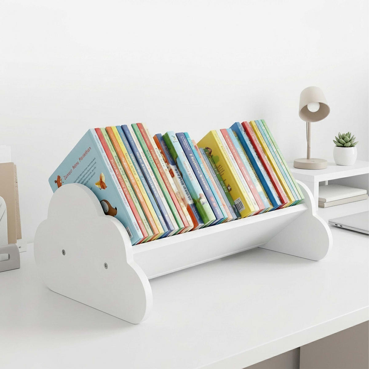 BIBLIOTECĂ Alb copii motiv nor MDF 17x43x29 cm - alb, compozit lemnos (43/17/29cm) - Relaxdays