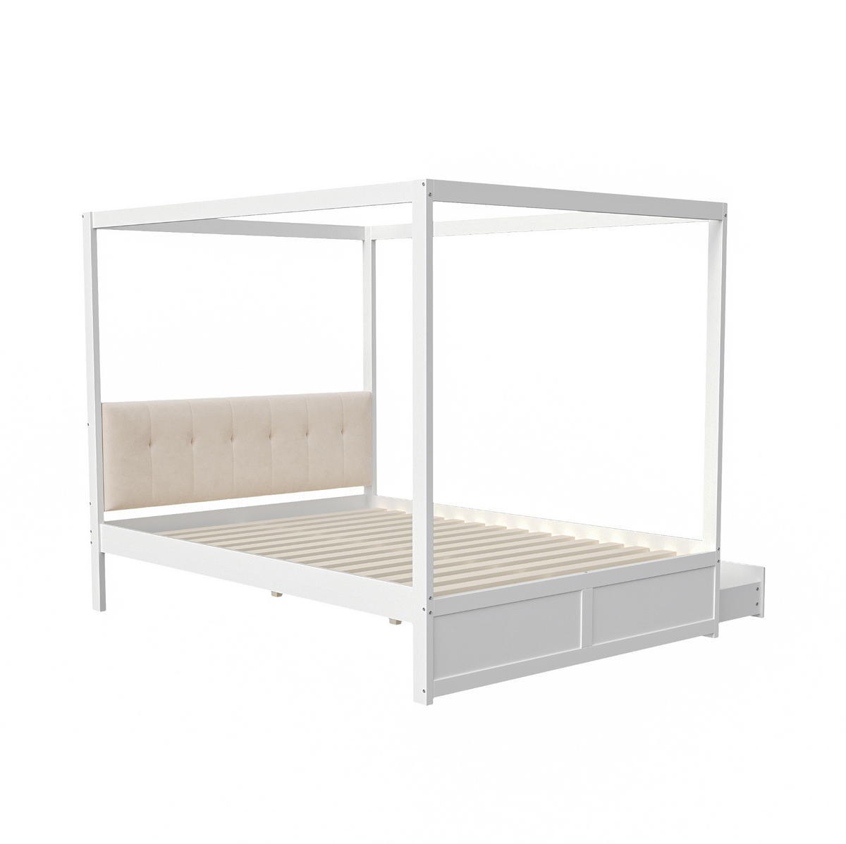 KINDERBETT 140/200 cm mit Zeltstruktur, gepolsterter Rückenlehne und 2 Schubladen, Weiß - Weiß, Holzwerkstoff (140/200cm) - Redom
