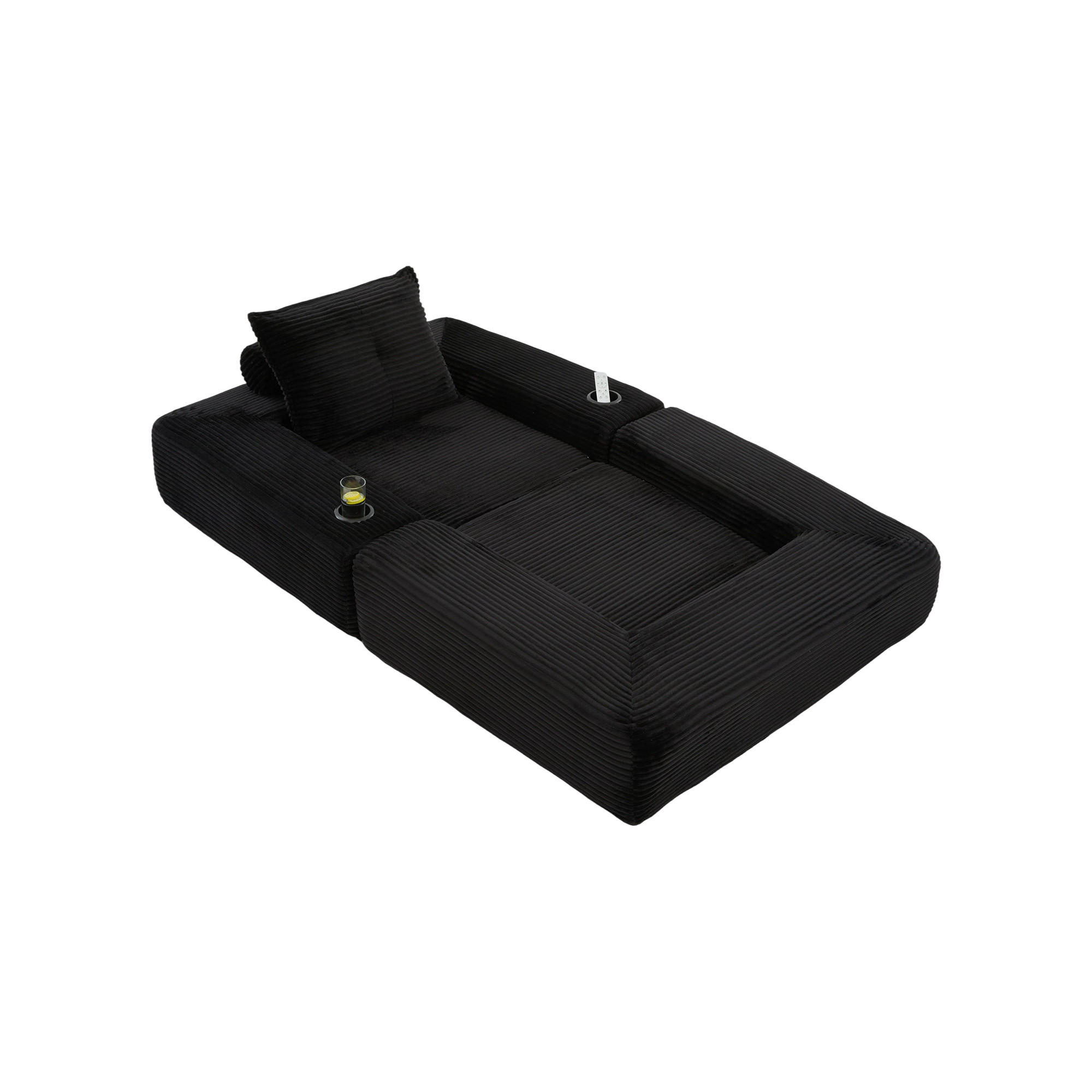 SCHLAFSOFA mit Schlaffunktion, Getränkehalter und Federkern aus Cord - Schwarz, Textil (122/80/98cm) - EVRYAE