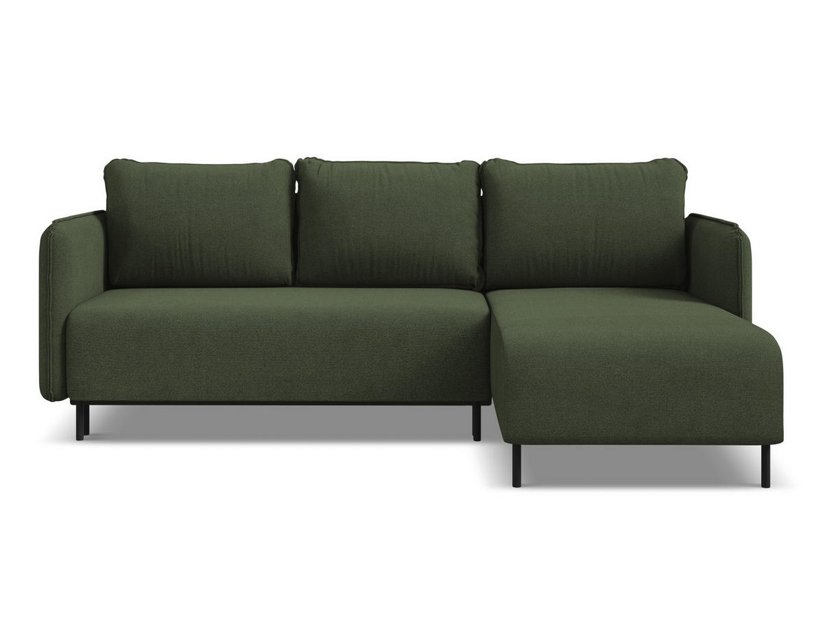 ECKSOFA mit Schlaffunktion Strukturstoff Stoff Grün - Schwarz/Olivgrün, Holz/Textil (236/162cm) - Makamii