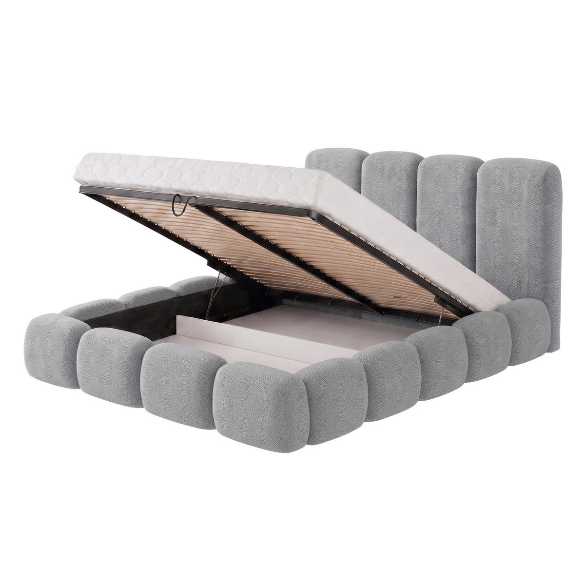 POLSTERBETT SUENO MAXI 180x200 cm in Grau, gepolstertes Kopfteil, Metalllattenrost, Bettkasten, Chenille-Stoff - Naturfarben/Grau, Holz/Textil (180/200cm) - Muffo