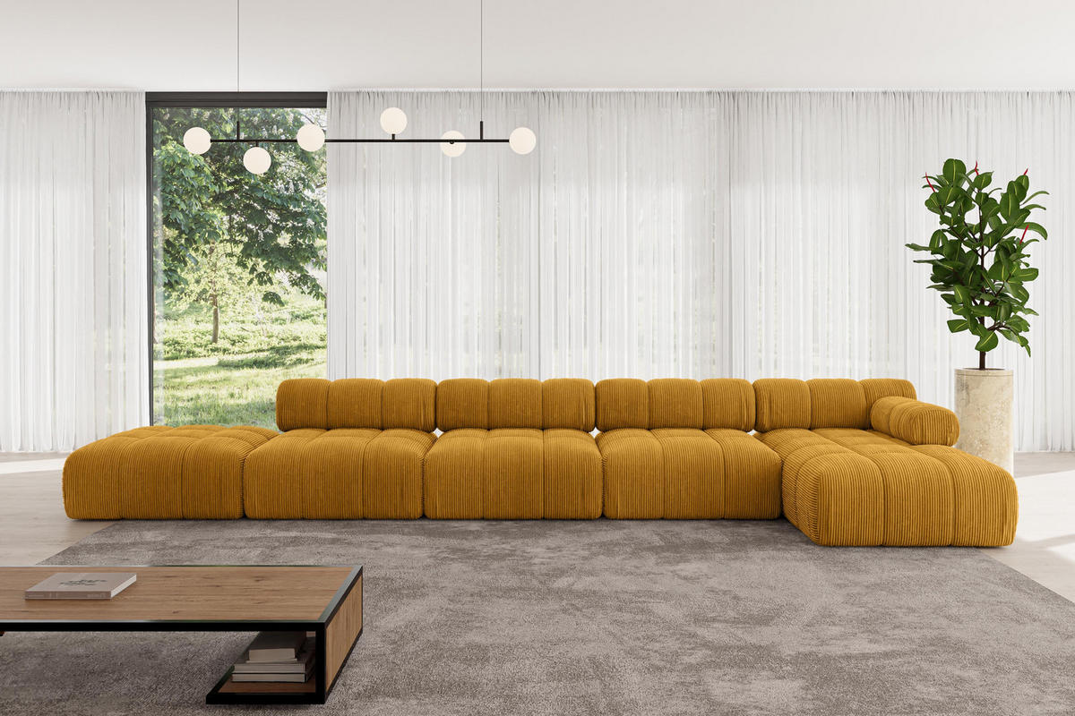ECKSOFA modulares Sofa Lizur-L3 - 475x160x70 cm Senfgelb Cord - Currygelb, Holzwerkstoff/Textil (475/160cm) - ALTDECOR