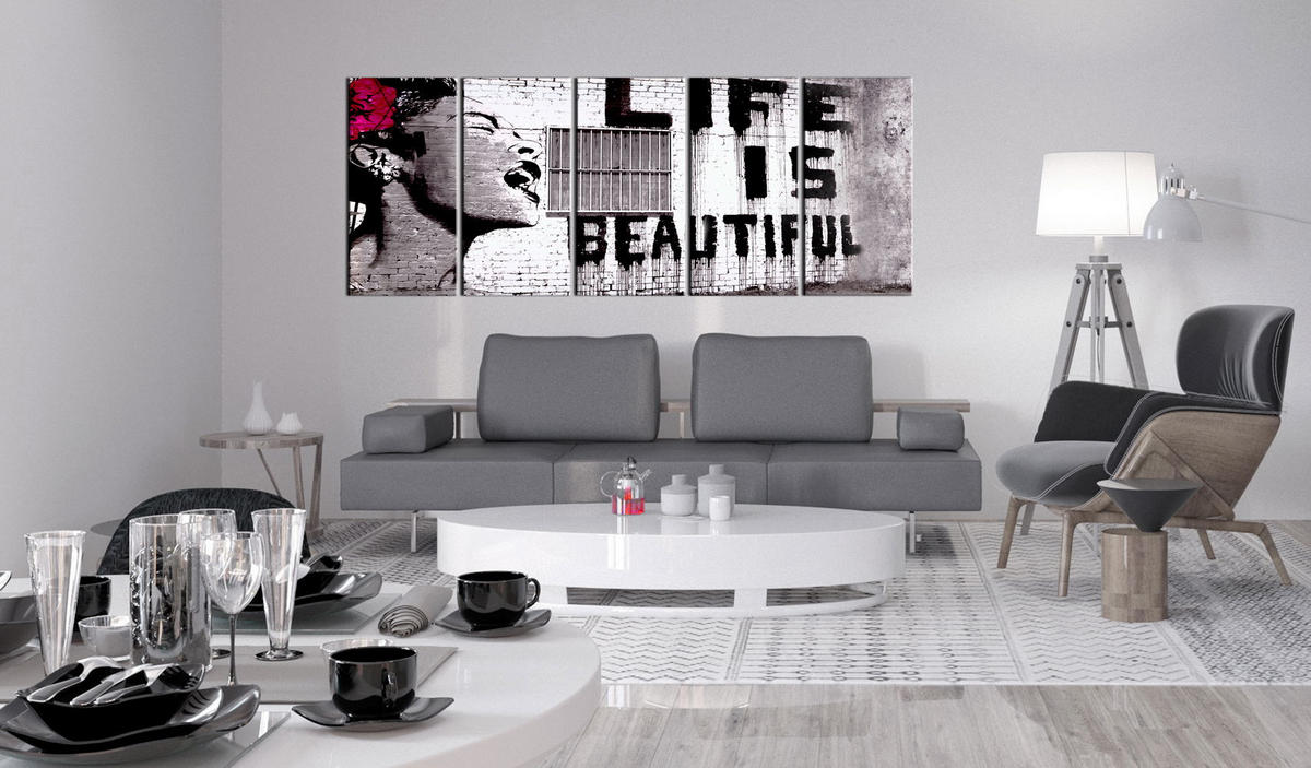 KUNSTDRUCK Schwarz-Weiß 200/80 cm - Rot/Schwarz, Textil (200/80cm) - KUNSTLOFT