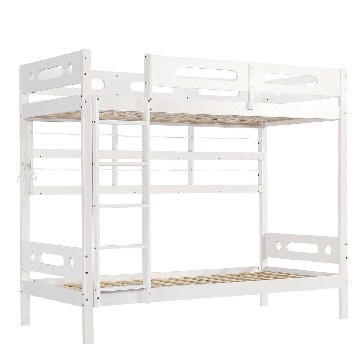 ETAGENBETT 90/200 cm in Weiß/Natur mit Regal und 5-stufiger Leiter - Weiß, Holz (90/200cm) - OKMYHOME