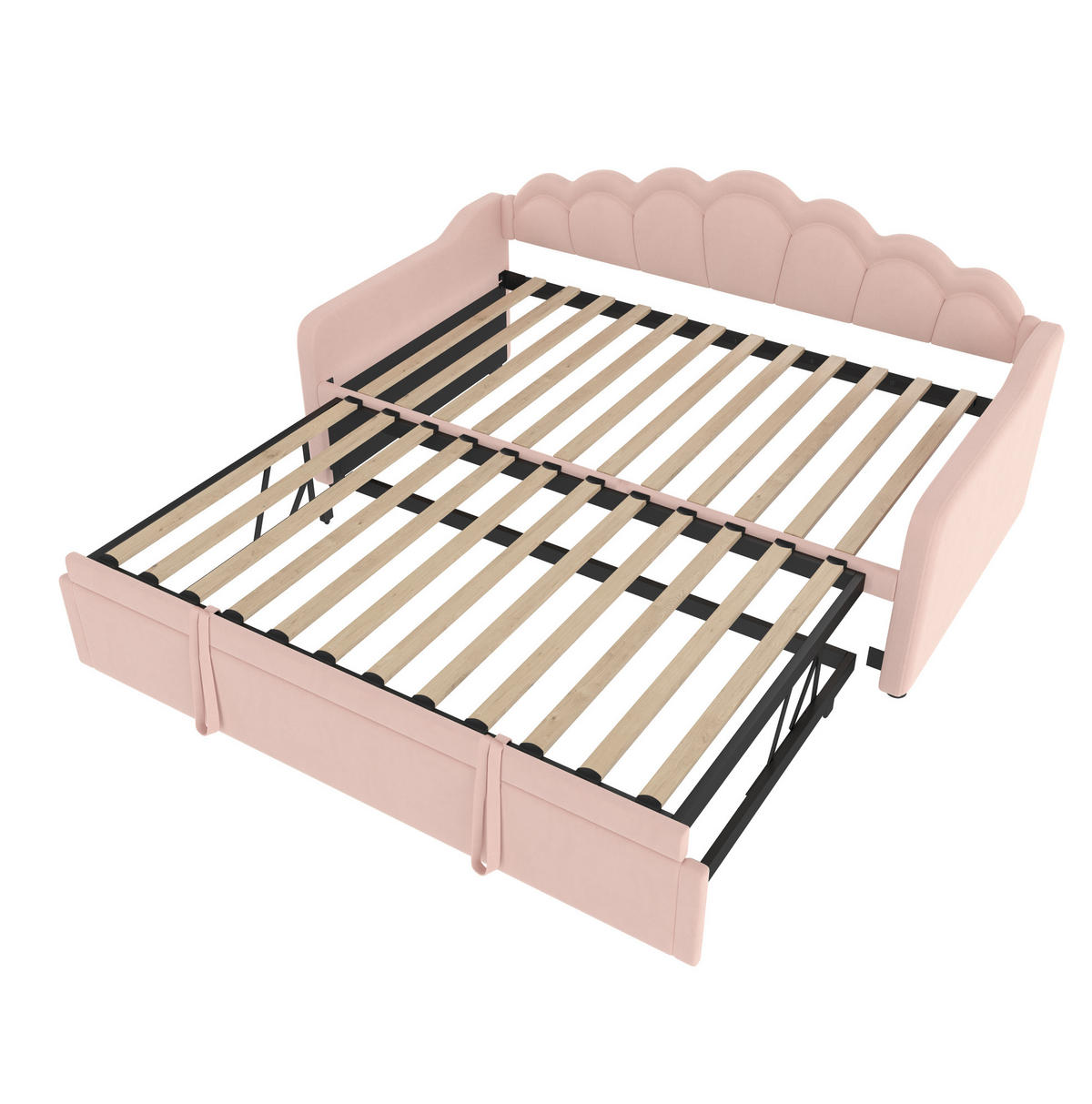 TAGESBETT aus Samt und MDF 90x200 cm Rosa mit Ausziehbett, LED-Beleuchtung und Liegefläche 180x200 cm - Rosa, Textil (90/190cm) - IVMEU