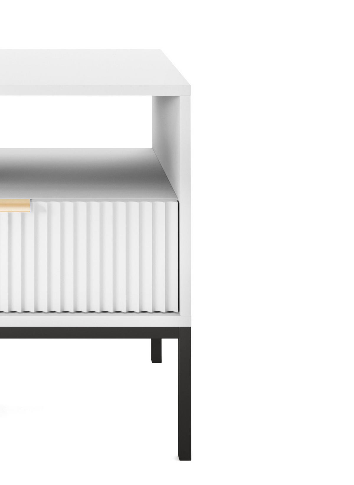 NACHTTISCH Nova - NOC, Geriffelte Front mit Goldenes Griffdesign 54x39x56 cm Weiß - Schwarz/Weiß, Holzwerkstoff/Kunststoff (54/56/39cm) - DomoHome