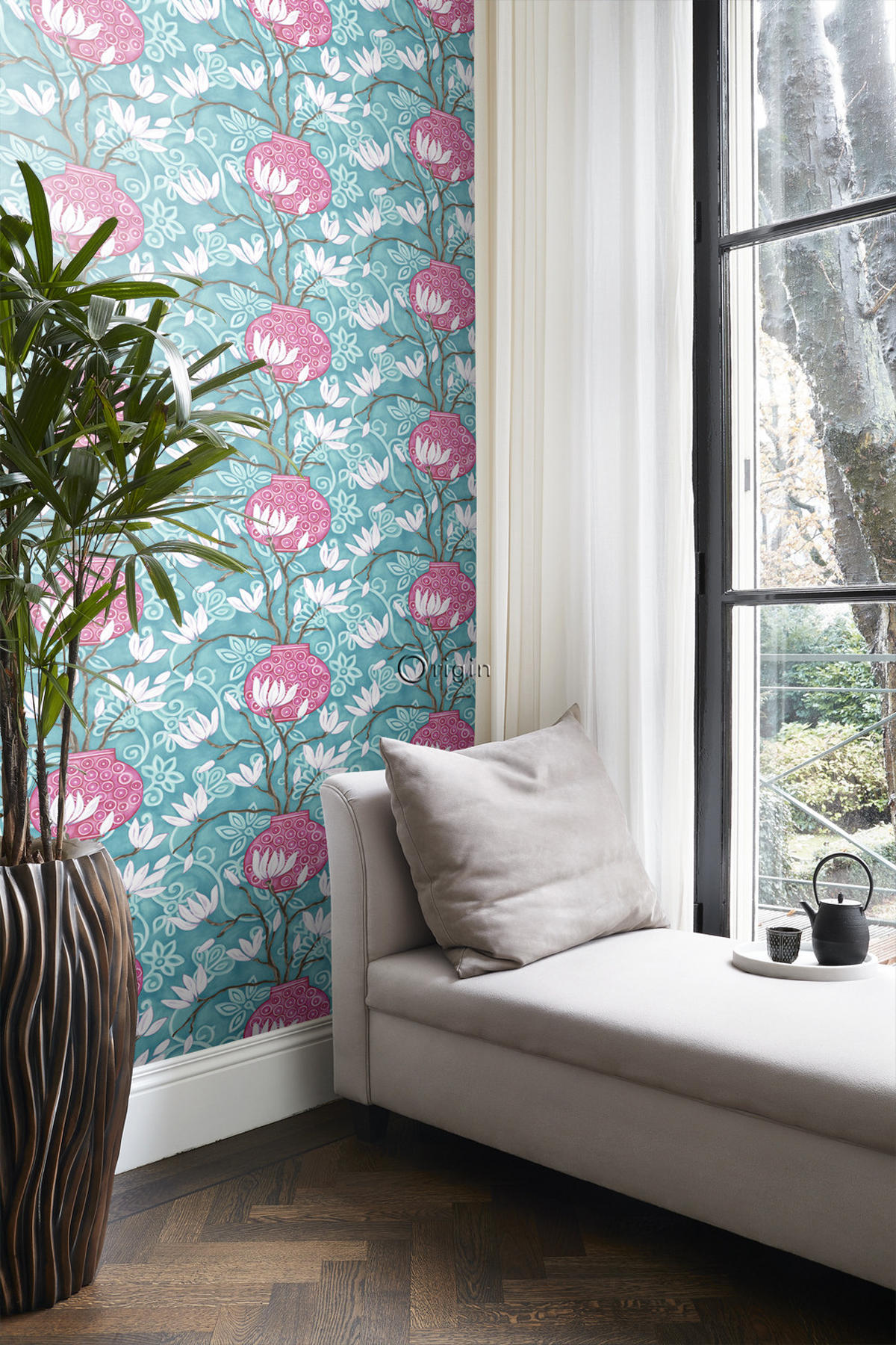 TAPETE Magnolie 53 cm x 10.05 m - Türkis, Papier (53/1000cm) - Origin Wallcoverings