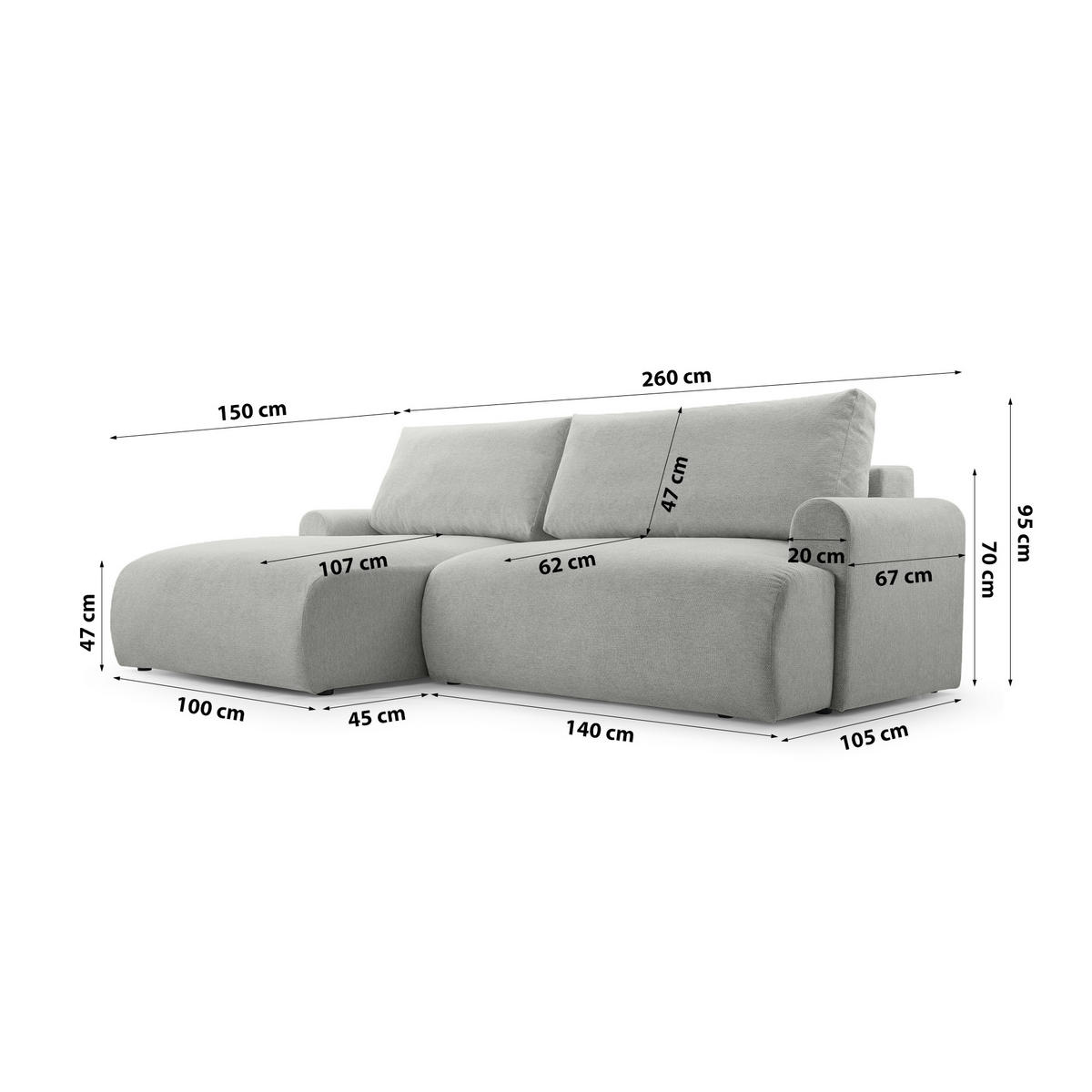 ECKSOFA mit Schlaffunktion Brauel, Hellgrau - Hellgrau, Textil (150/260cm) - Meblito