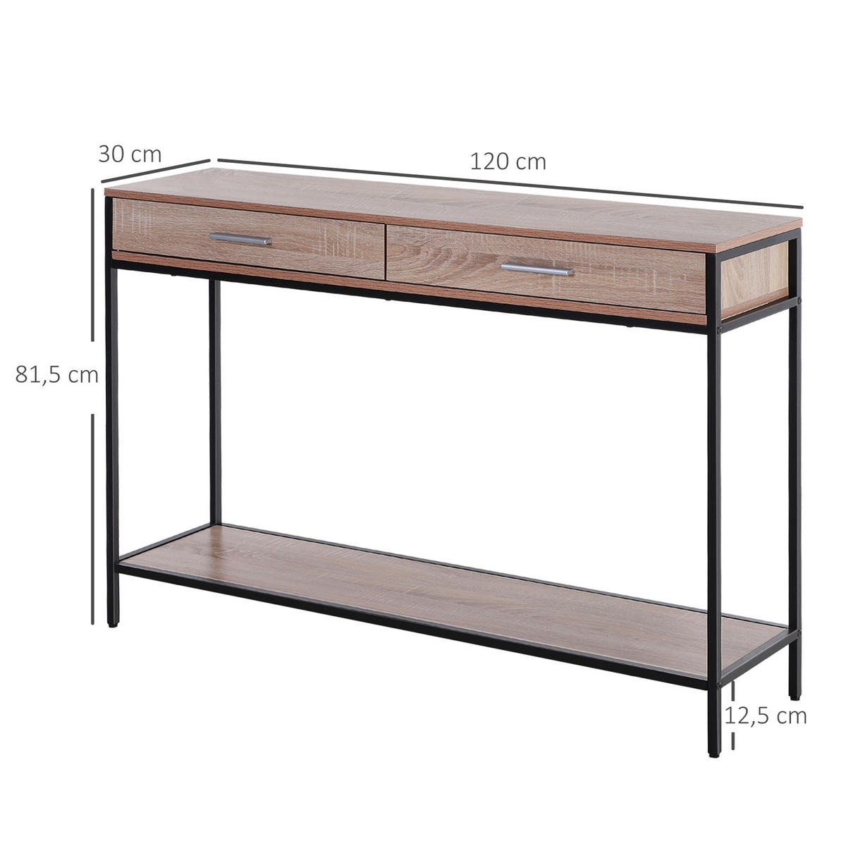 KONSOLENTISCH Eiche und Schwarz Metall Spanplatte 1 Stück - Beige, Metall (120/30/81.5cm) - GiPP