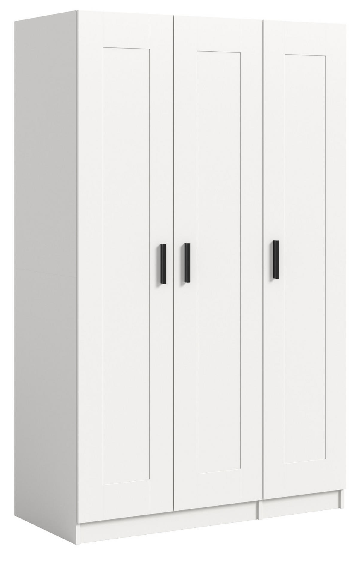 KLEIDERSCHRANK in weiß 120 x 194 cm, Drehtürenschrank 3-türig skandinavisch - Schwarz/Weiß, Holzwerkstoff/Kunststoff (120/194/56cm) - Inn.Furn