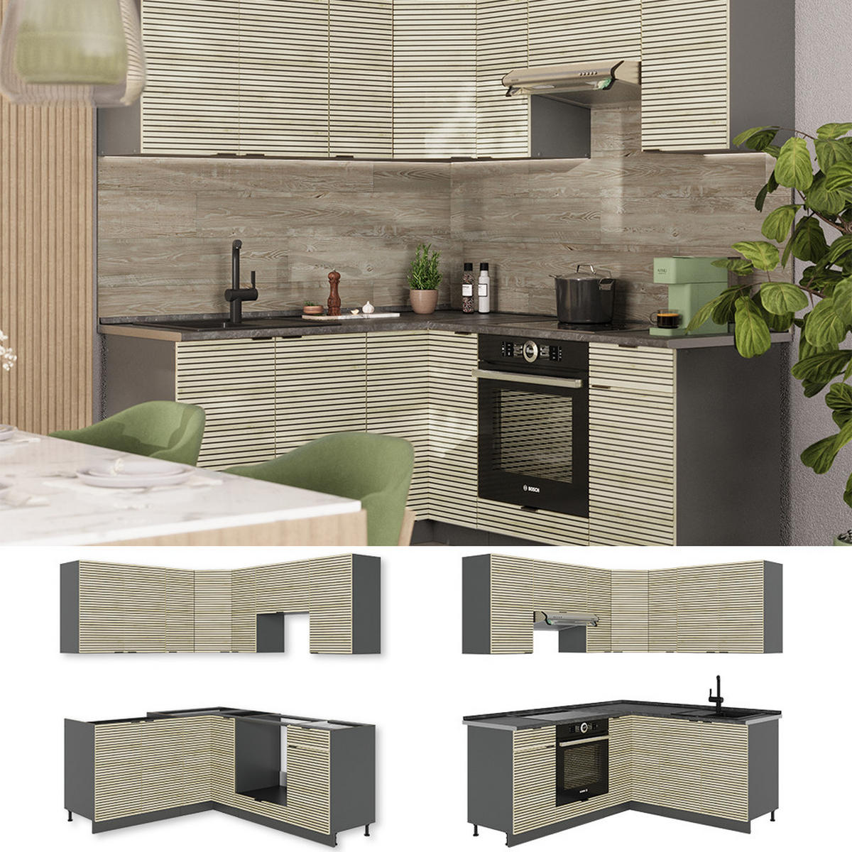 ECKKÜCHE Fame-Line Eiche Paneel/Anthrazit 160 x 190 cm , AP Eiche - Hellbraun/Eichefarben, Holzwerkstoff (190/81.6/60cm) - Vicco