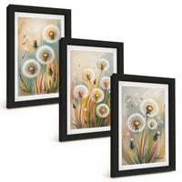 BILDER SET 3er Set - 20x30 cm Schwarzer Rahmen - Löwenzahnblüten, pastellfarbene Gräser - Schwarz, Kunststoff (20/30cm) - TULUP
