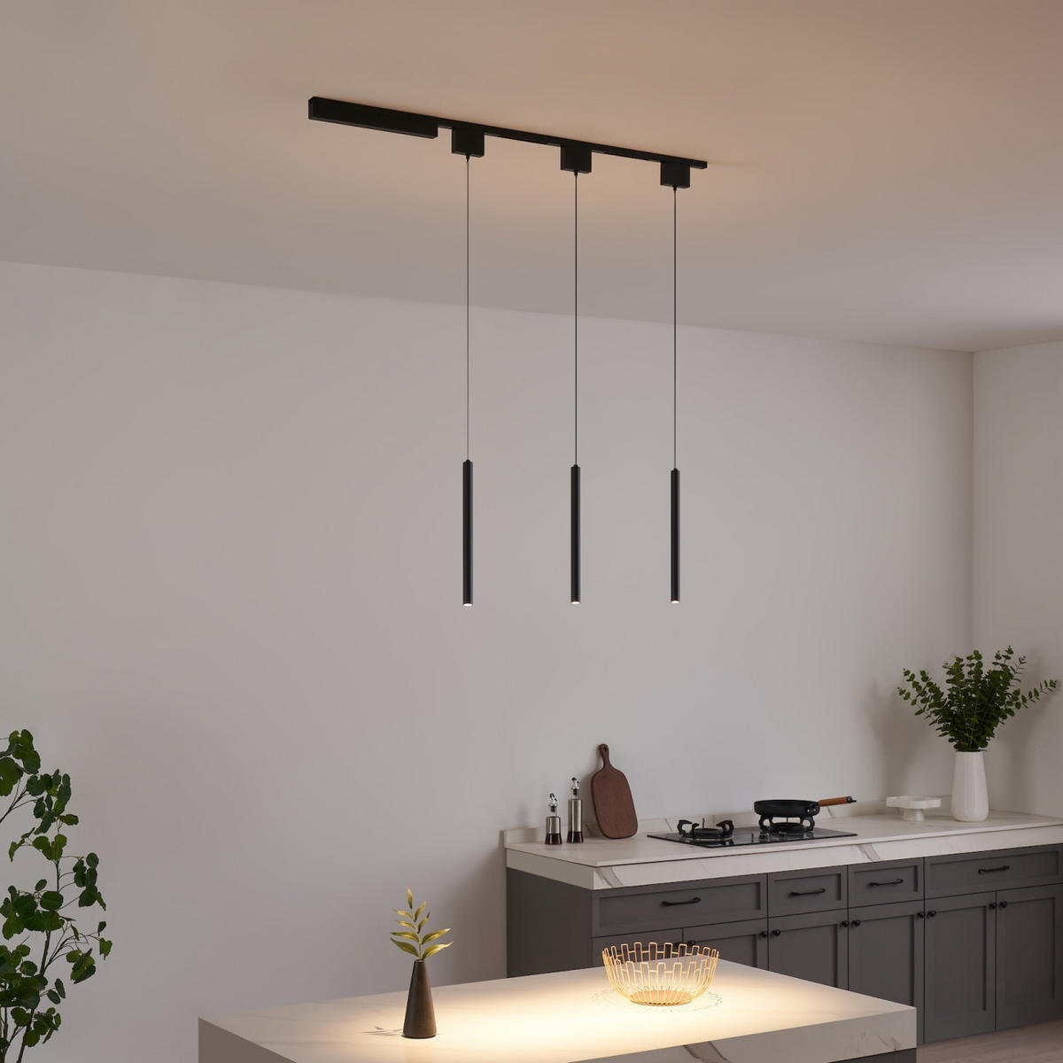 DECKENLEUCHTE MIT SPOTSTRAHLERN Lyne, Schwarz, 135cm - Schwarz, Metall (100/1.6/135cm) - KOSILUM