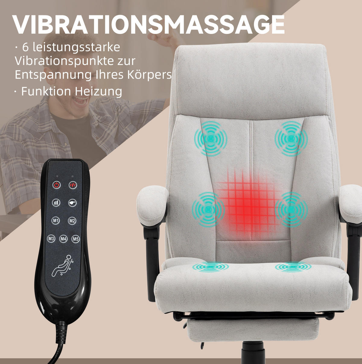BÜROSTUHL mit Massage und Fußstütze Hellgrau - Hellgrau, Kunststoff (74/119/65cm) - Meubliv